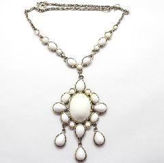 White (chalk Or Milk) Cabochons Necklace