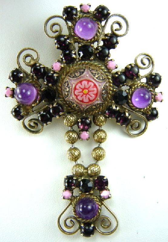 Front view of Purple (cardinal) Cabochons Molded/Cut Brooch