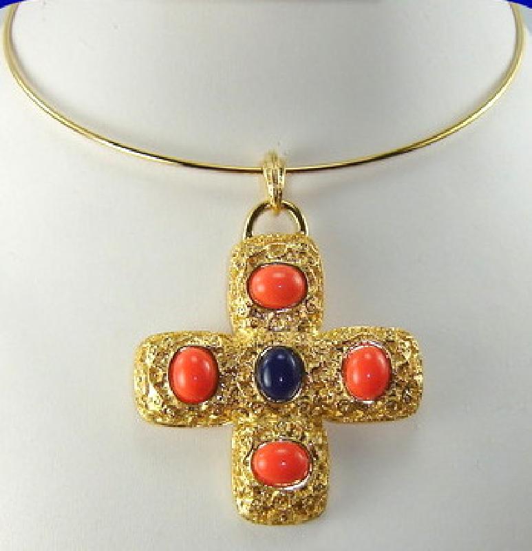 Front view of Orange Cabochons Plastic Necklace