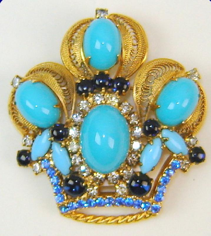 Front view of Turquoise Cabochons Plastic Brooch