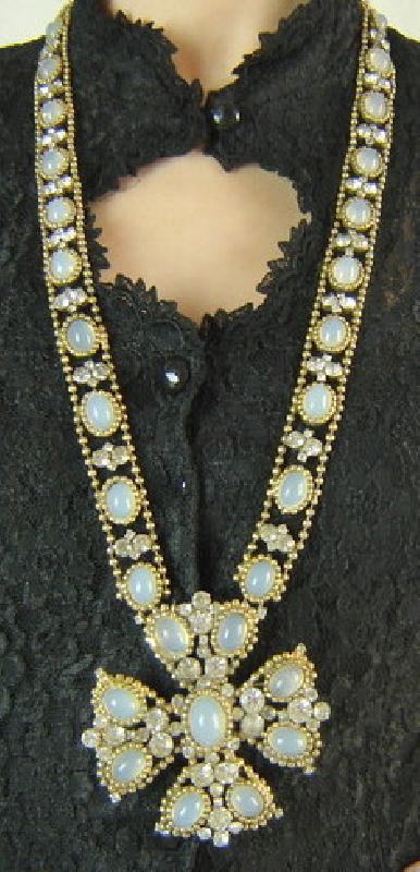 Front view of White (chalk Or Milk) Cabochons Plastic Necklace