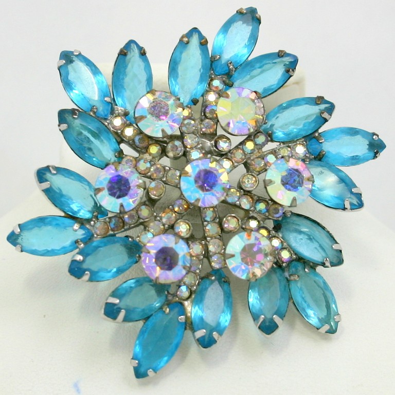 Front view of Blue Navettes Brooch