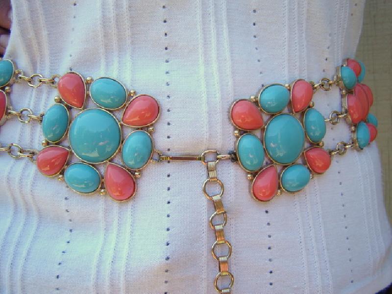 Front view of Multiple Colors Cabochons Plastic Belt