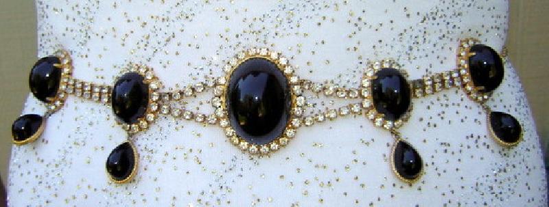 Front view of Black (jet) Cabochons Plastic Belt