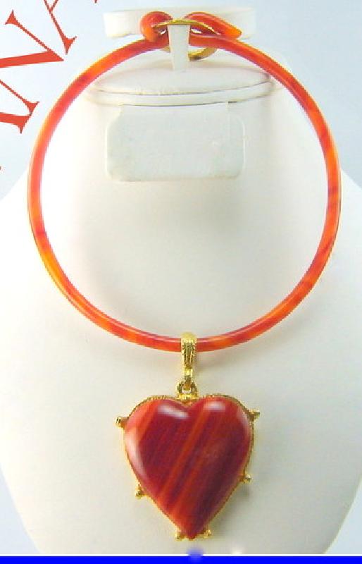 Front view of Orange Heart Plastic Necklace