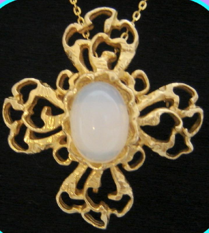 Front view of White (chalk Or Milk) Cabochons Pin Pendant