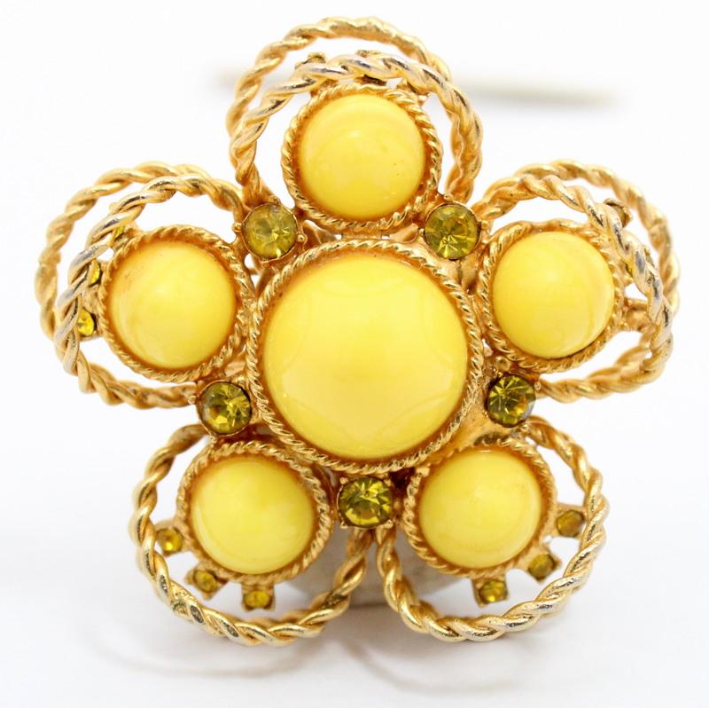 Front view of Yellow Cabochons Brooch
