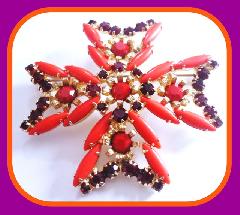 Red Navettes Brooch