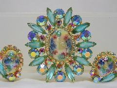 Blue Cabochons Painted (hand/Transfer) Pin Pendant