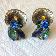 Blue Oval Multi-Color/Shaded Earrings Clip