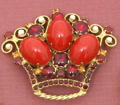 Red Cabochons Pearl Brooch