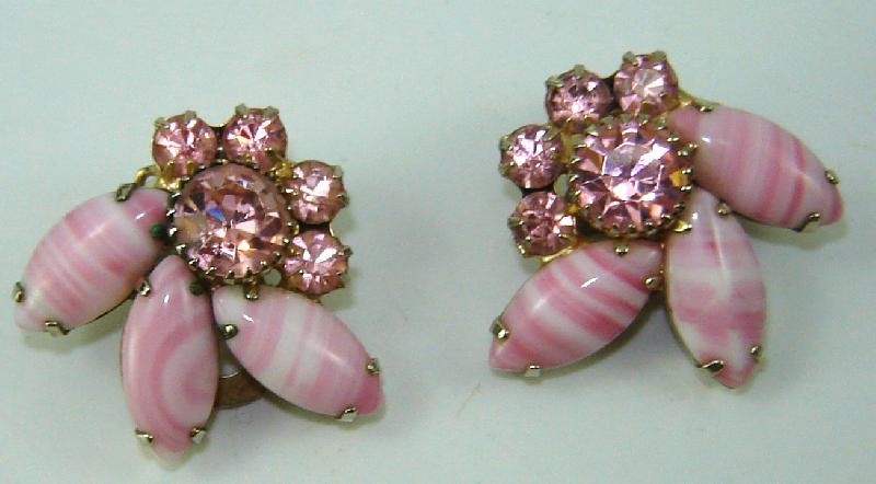 Front view of Pink Navettes Striped Earrings Clip