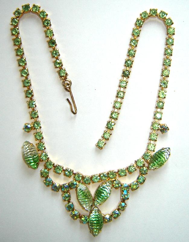 Front view of Green Navettes Givre Necklace
