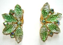 Green Navettes Givre Earrings Clip