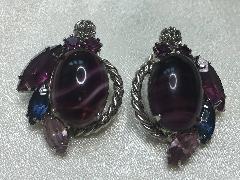 Purple (cardinal) Cabochons Striped Earrings Clip