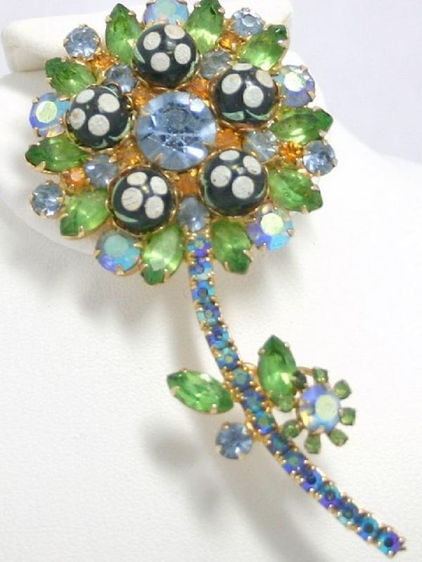 Front view of Green Navettes Painted (hand/Transfer) Brooch