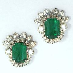 Green Emerald Cut Multi-Color/Shaded Earrings Clip