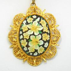 Yellow Cabochons Painted (hand/Transfer) Pendant