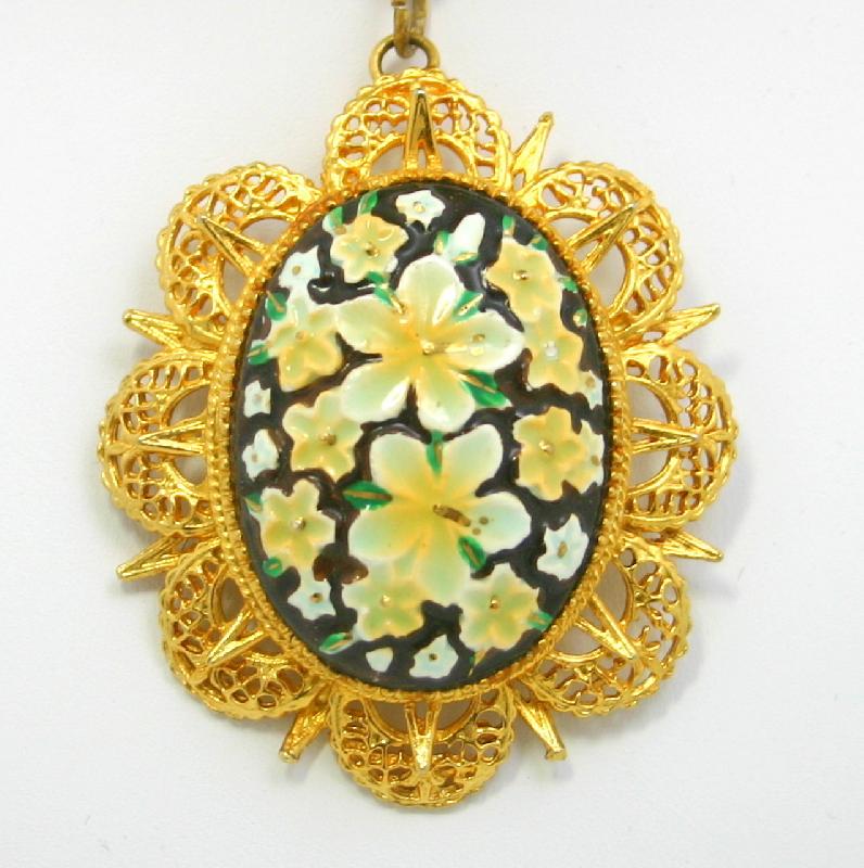 Front view of Yellow Cabochons Painted (hand/Transfer) Pendant