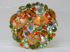 Orange Cabochons Painted (hand/Transfer) Brooch