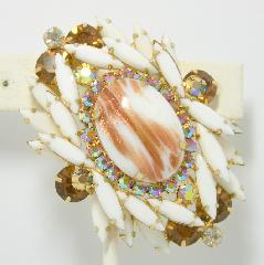White (chalk Or Milk) Cabochons Striped Brooch