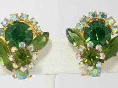 Green Navettes Earrings Clip