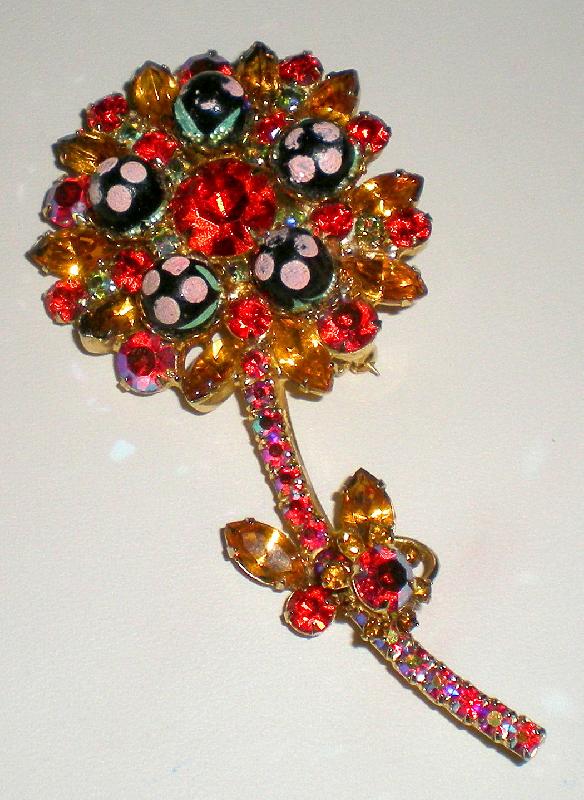 Front view of Orange Navettes Painted (hand/Transfer) Brooch