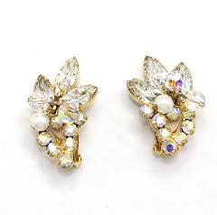 Clear Navettes Pearl Earrings Clip