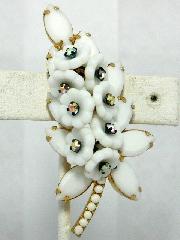 White (chalk Or Milk) Navettes Brooch