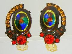 Topaz Cabochons Painted (hand/Transfer) Earrings Clip