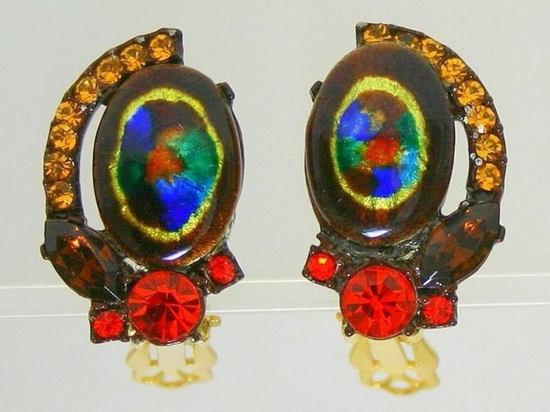 Front view of Topaz Cabochons Painted (hand/Transfer) Earrings Clip