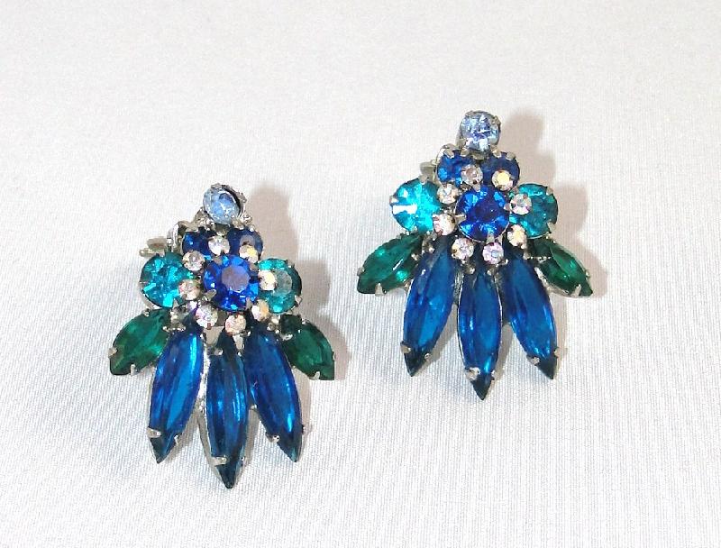 Front view of Blue Navettes Earrings Clip