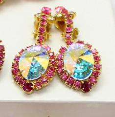 Pink Oval Rivoli/Margarita Earrings Clip