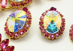 Pink Oval Rivoli/Margarita Earrings Clip