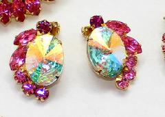 Pink Oval Rivoli/Margarita Earrings Clip