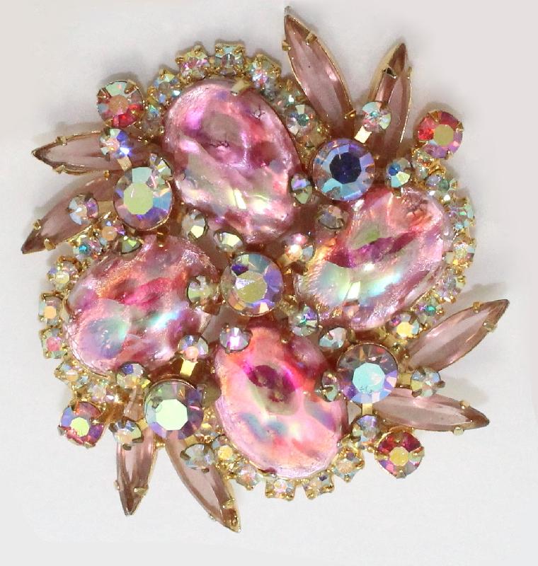 Front view of Pink Cabochons Multi-Color/Shaded Brooch