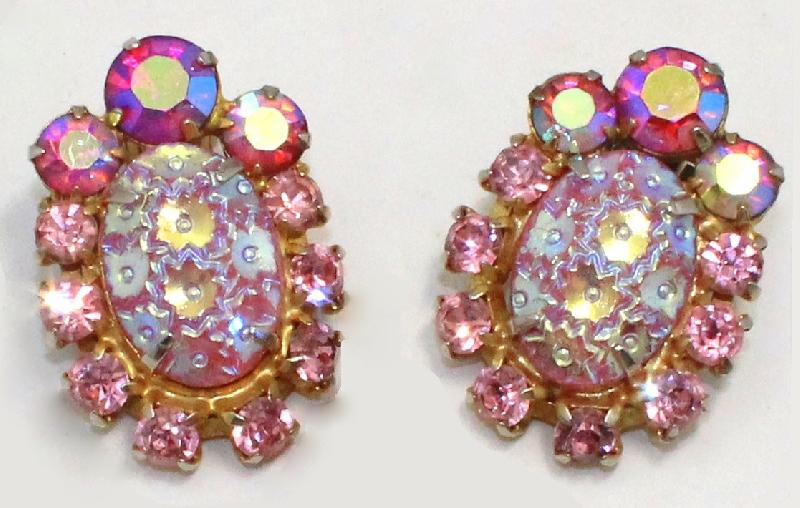 Front view of Pink Cabochons Molded/Cut Earrings Clip