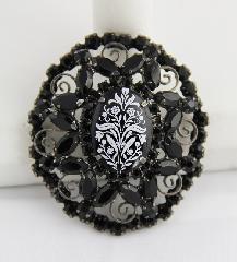 Black (jet) Cabochons Painted (hand/Transfer) Brooch