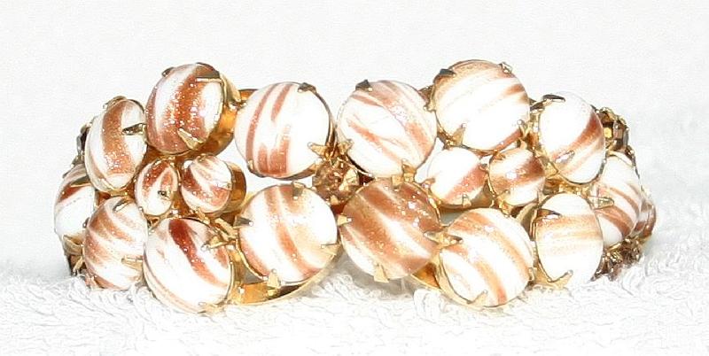 Front view of White (chalk Or Milk) Cabochons Striped Bracelet Clamper