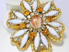 White (chalk Or Milk) Cabochons Striped Brooch