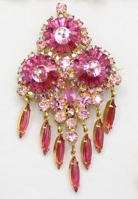 Front view of Pink Navettes Rivoli/Margarita Pin Pendant