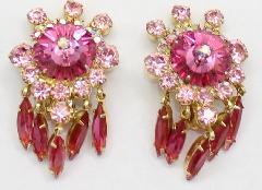 Pink Navettes Rivoli/Margarita Earrings Clip
