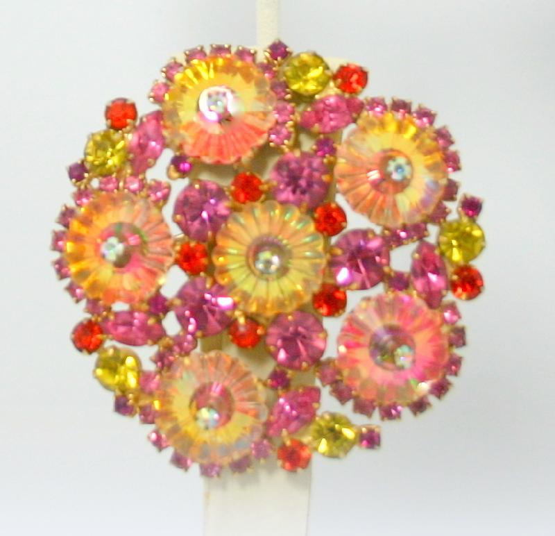 Front view of Pink Navettes Rivoli/Margarita Brooch
