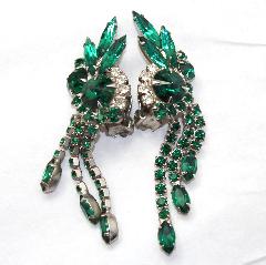 Green Navettes Rivoli/Margarita Earrings Clip