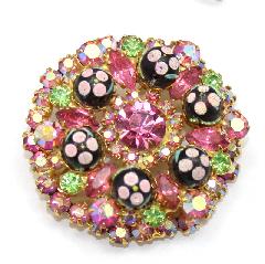 Pink Navettes Painted (hand/Transfer) Brooch