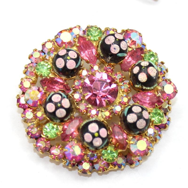 Front view of Pink Navettes Painted (hand/Transfer) Brooch