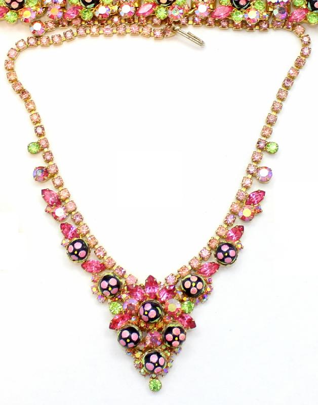 Front view of Pink Navettes Painted (hand/Transfer) Necklace