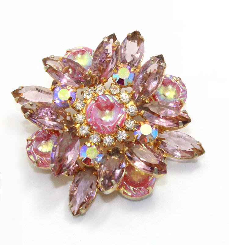 Front view of Pink Scooped Molded/Cut Brooch