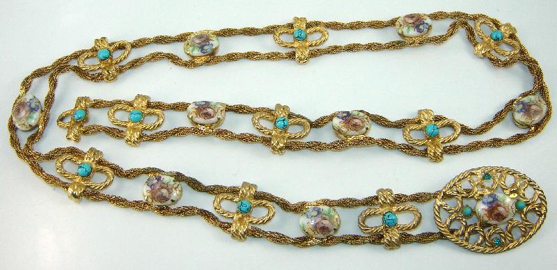 Front view of Turquoise Cabochons Painted (hand/Transfer) Belt