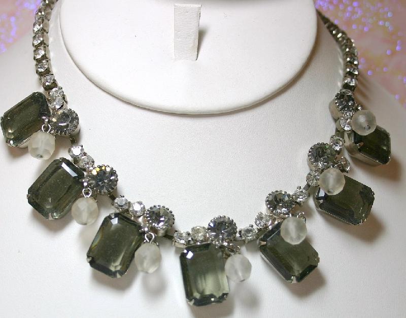 Front view of Gray (black Diamond) Emerald Cut Necklace